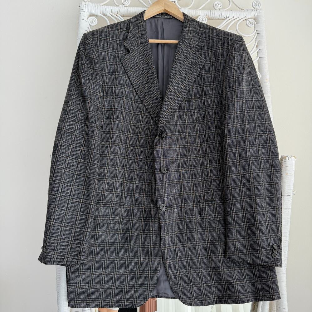 Corneliani Blazer Men 44L Gray Check Windowpane Virgin Wool Sport Coat Italy